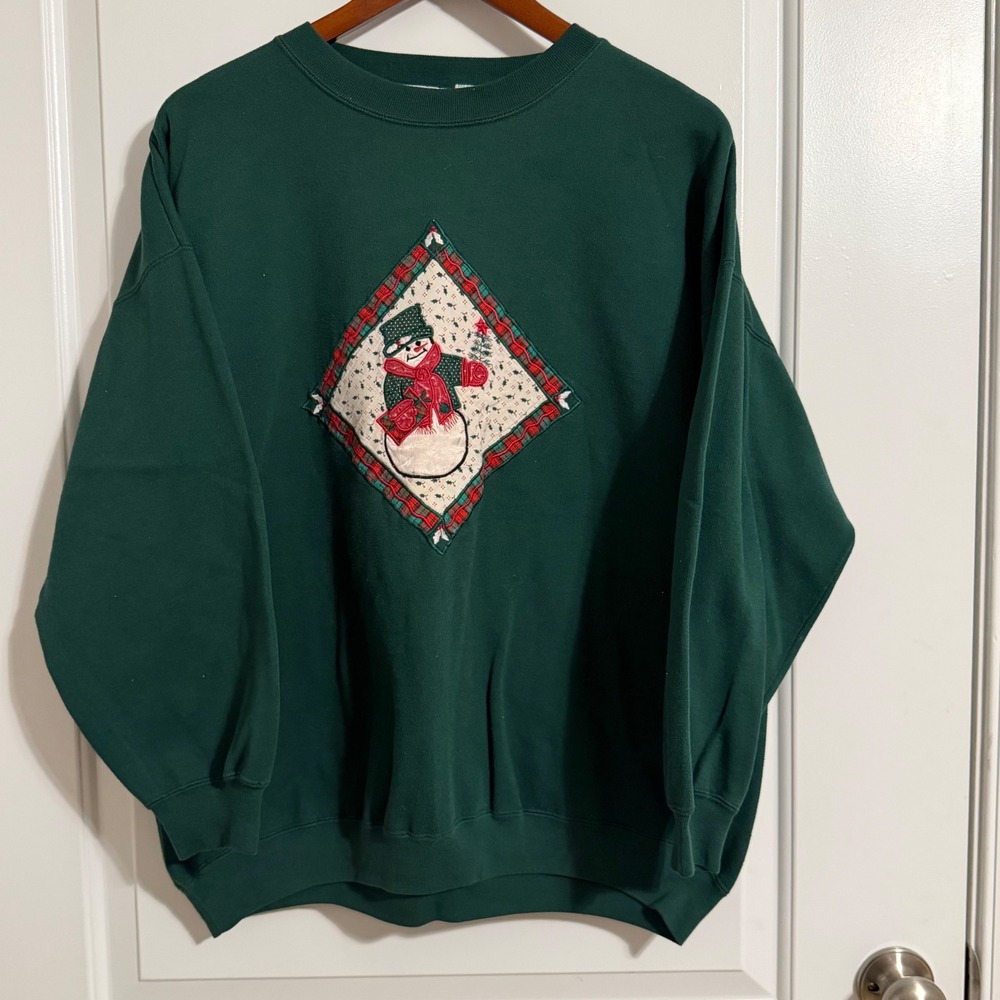 Vintage NutCracker Snowman Applique Sweatshirt Green Plus Size 20W Holiday 90s
